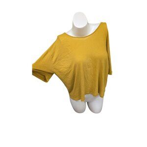 Black Crane Mustard Yellow Boxy Cotton Top Size Small Oversized Flowy Lagenlook